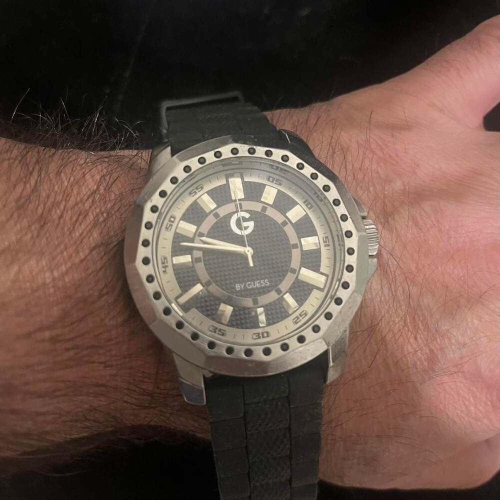 GUESS G by Guess Black and Silver Analogue Silicone Strap Watch